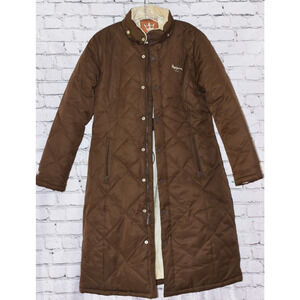 Pepe Jeans London Long Women's Puffer Down Parka Brown Quilt Coat Size L Y2K
